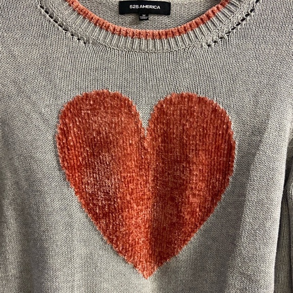 525 America chenille‎ heart sweater grey pullover Medium - Picture 3 of 6